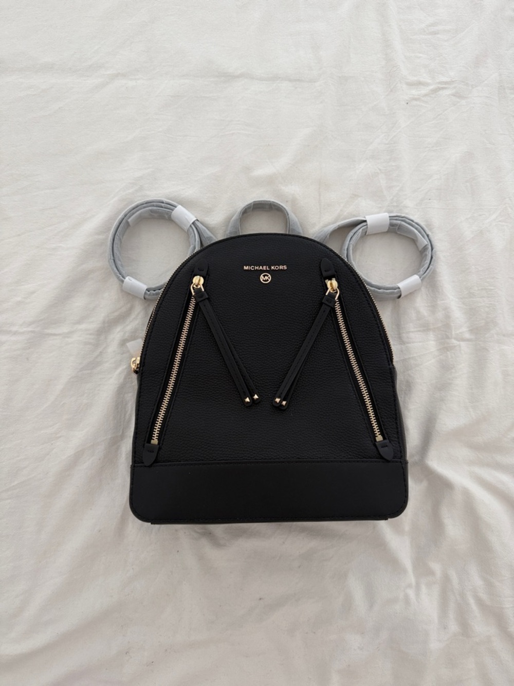 Never-Used! Michael Kors Rhea Black Leather Medium Backpack with Gold Hardware